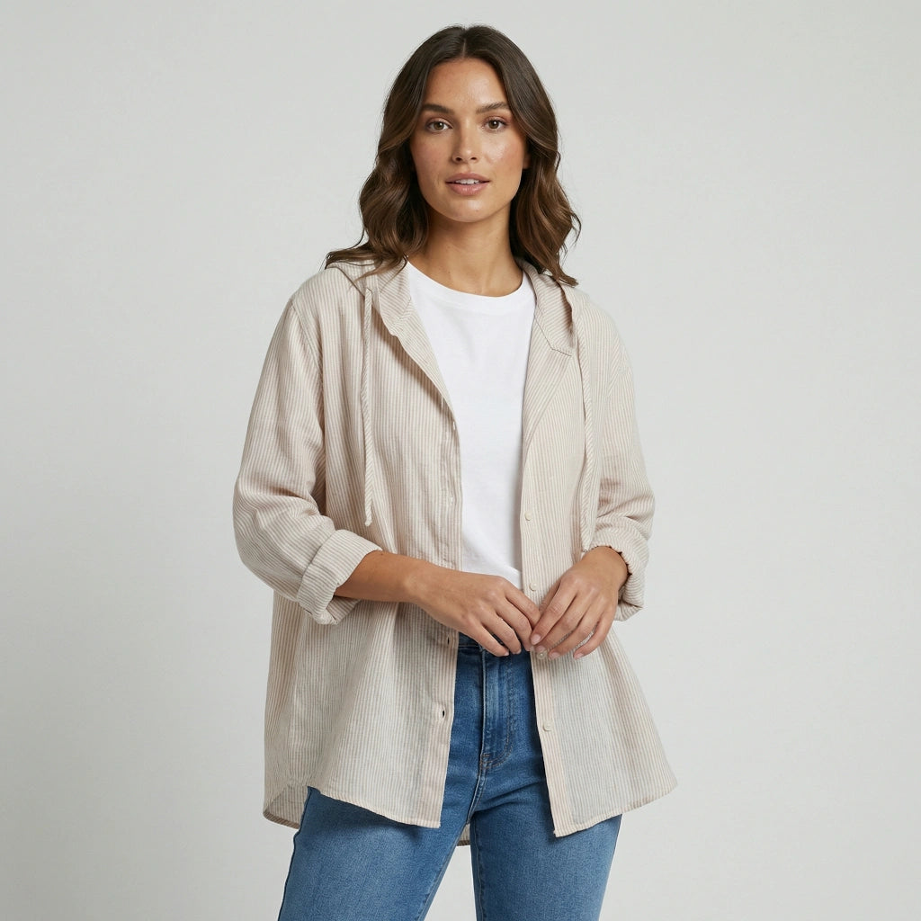 Hooded Striped Blouse for Women