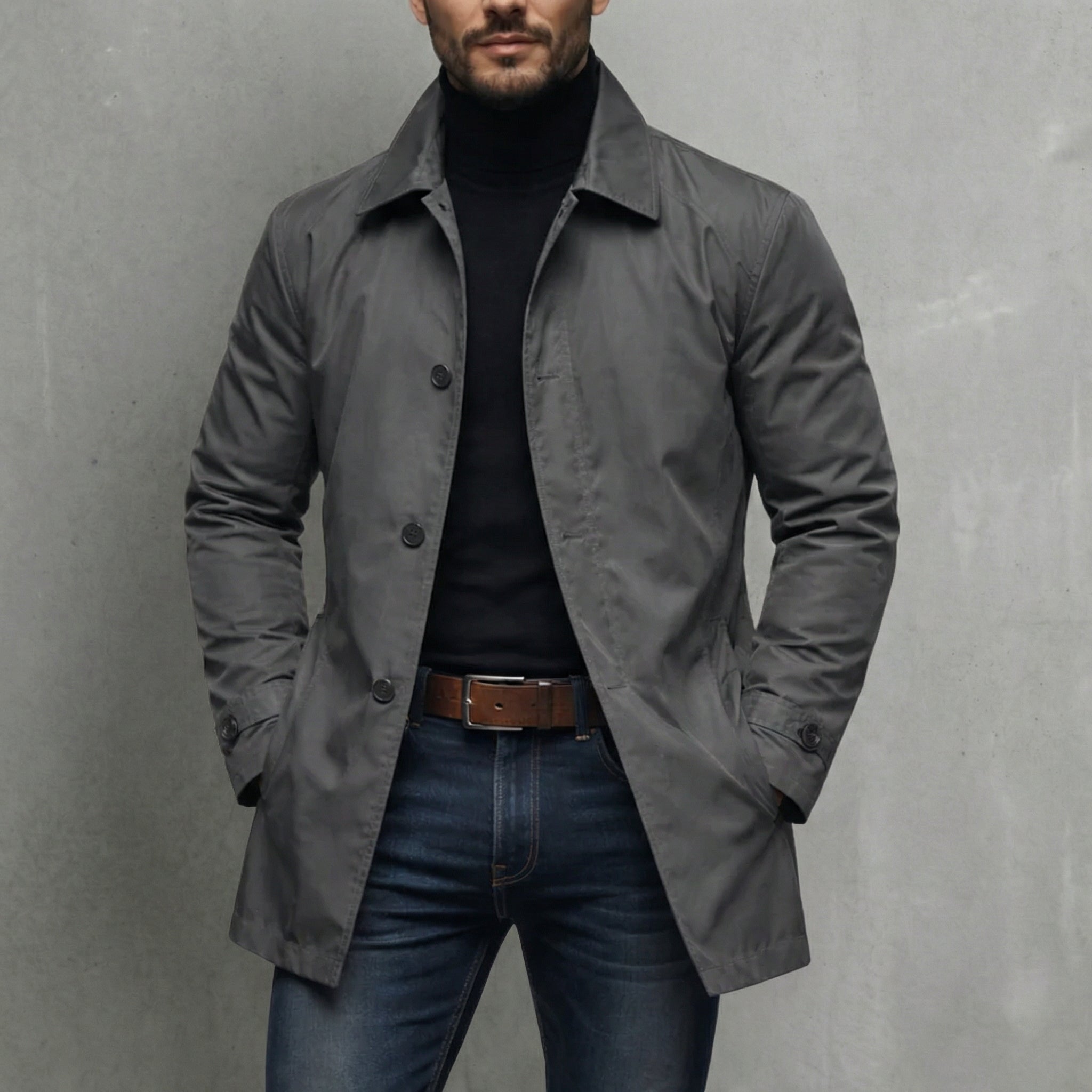 Lightweight Weather Ready Coat With Clean Fit and Button Front for Men