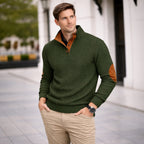 Quarter Button Jumper for Men with Contrast Trim