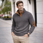 Quarter Button Jumper for Men with Contrast Trim
