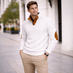 Quarter Button Jumper for Men with Contrast Trim