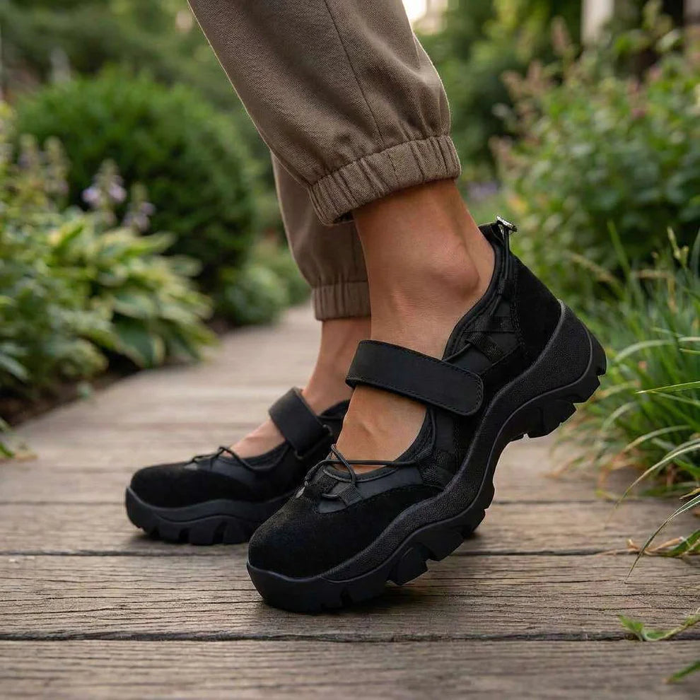 Montelle Walking Sandals worn on foot - showing comfortable fit and closed-toe protection